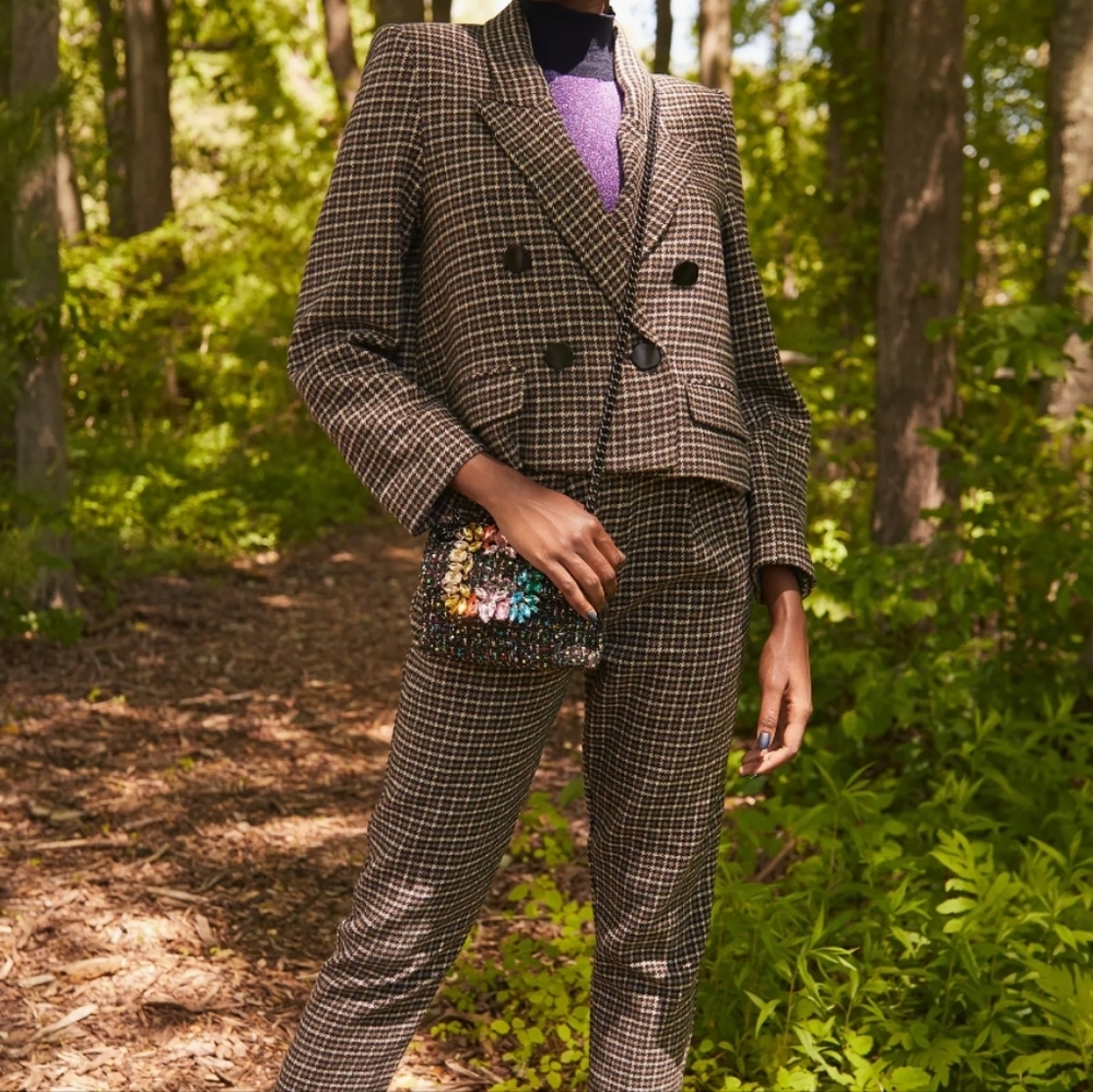 ASTR the label Manhattan Cropped Blazer Hazelnut‎ Houndstooth Size M - Picture 7 of 16